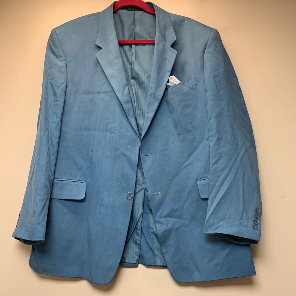 Calvin America Blazer Mens 42 Light Blue Excellent Island Silk Herringbone